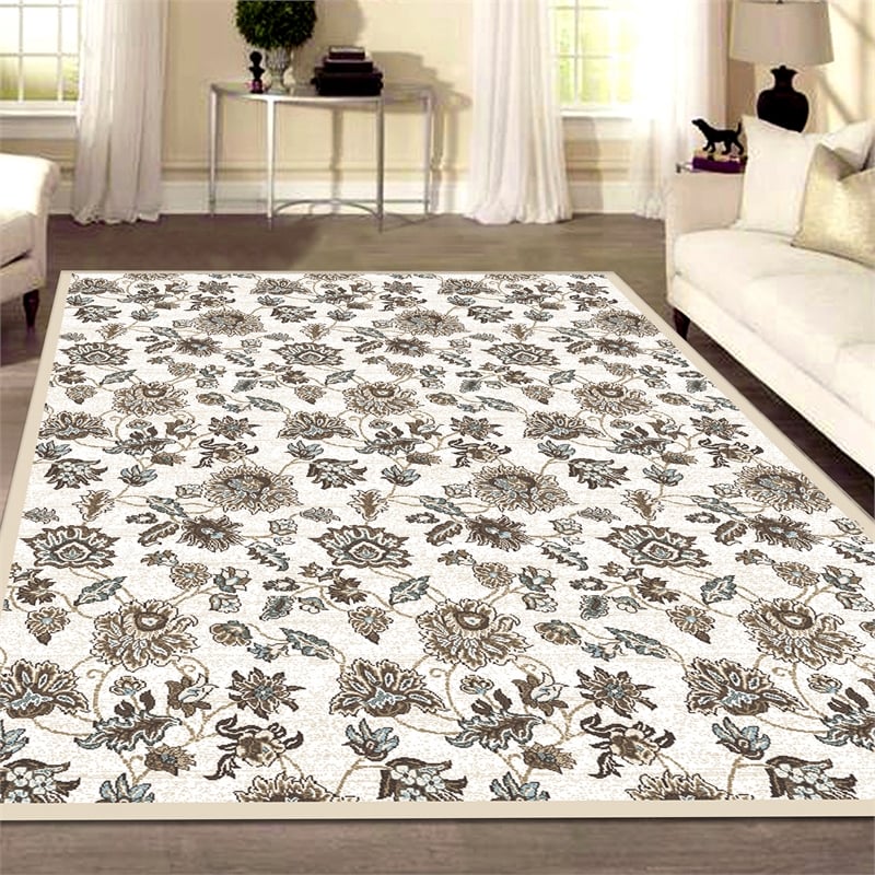 Radici USA Pisa Traditional Floral Bone White Rectangular Polypropylene Area Rug 3'3