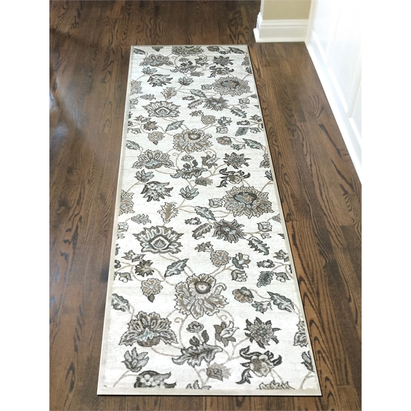 Radici USA Pisa Traditional Floral Bone White Runner Polypropylene Rug 2'2