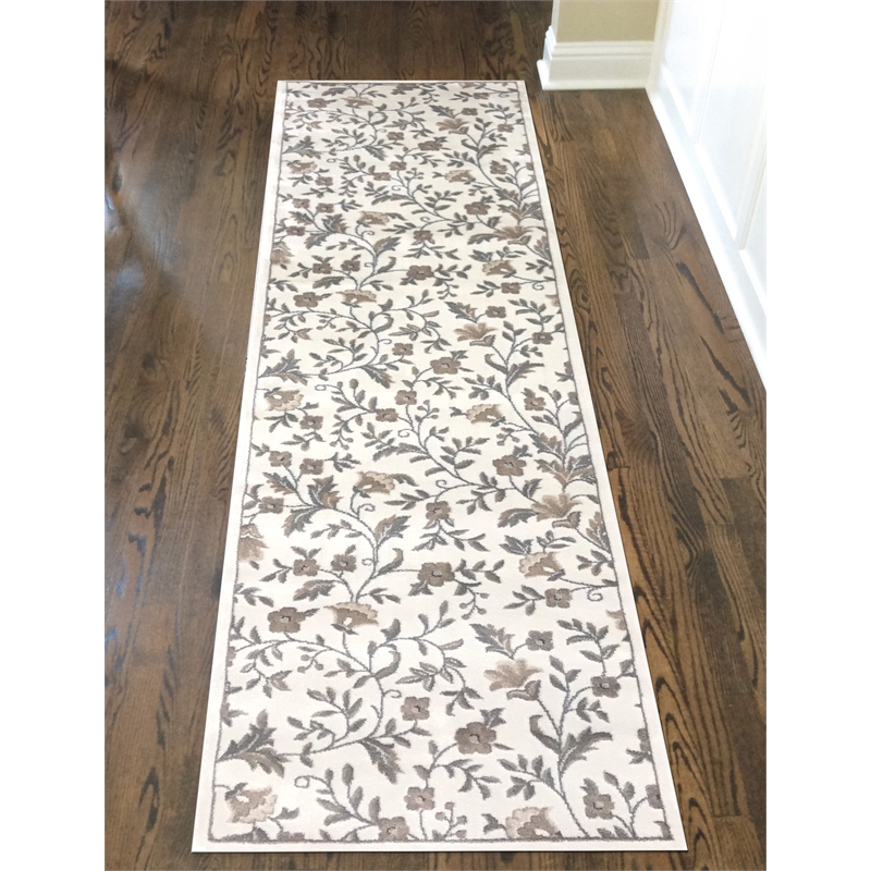 Radici USA Pisa Botanical Floral Bone White Runner Polypropylene Rug 2'2