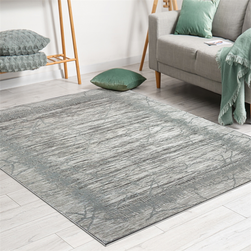 Davide 1229 Transitional Crackled Gray Polypropylene Area Rug 5'3