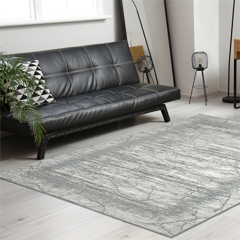 Davide 1229 Transitional Crackled Gray Polypropylene Area Rug 5'3