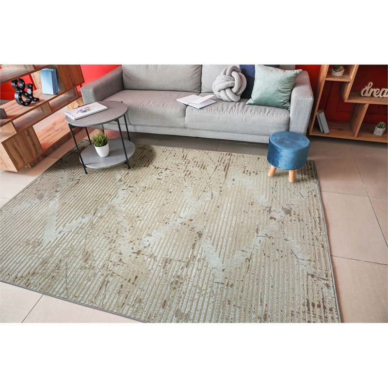 Davide 1230 Transitional Geometric Beige Polypropylene Area Rug 5'3