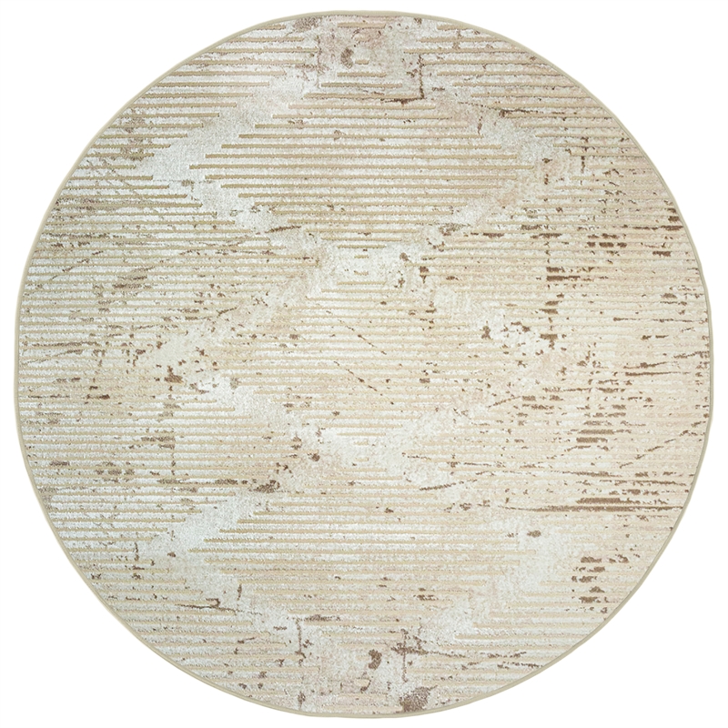 Davide 1230 Transitional Geometric Beige Round Polypropylene Area Rug 7'10