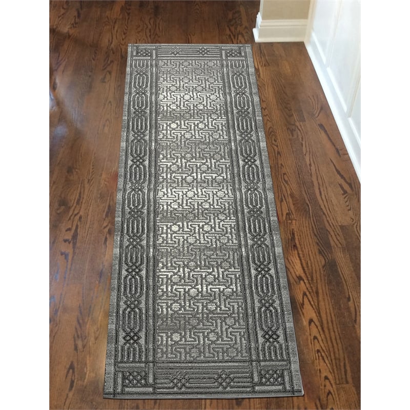 Davide 1231 Transitional Bordered Gray Runner Polypropylene Area Rug 2'2