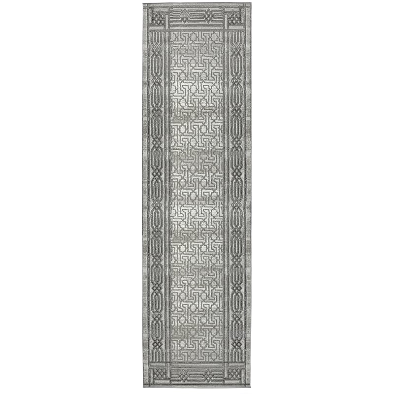 Davide 1231 Transitional Bordered Gray Runner Polypropylene Area Rug 2'2