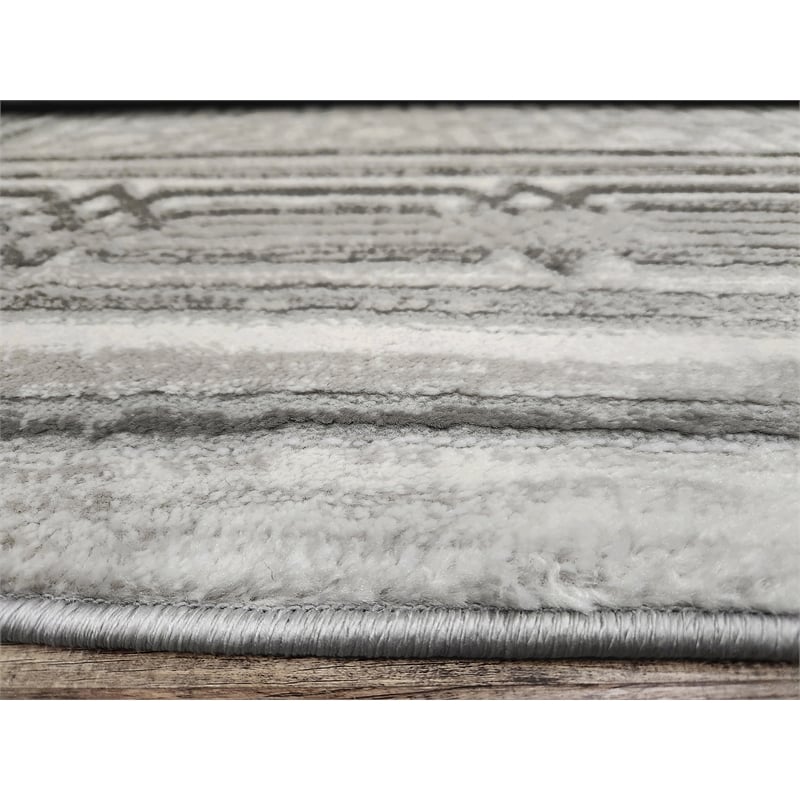 Davide 1231 Transitional Bordered Gray Round Polypropylene Area Rug 7'10