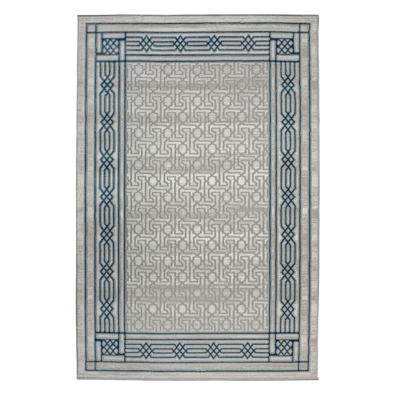 Davide 1231 Transitional Bordered Blue Polypropylene Area Rug 7'10