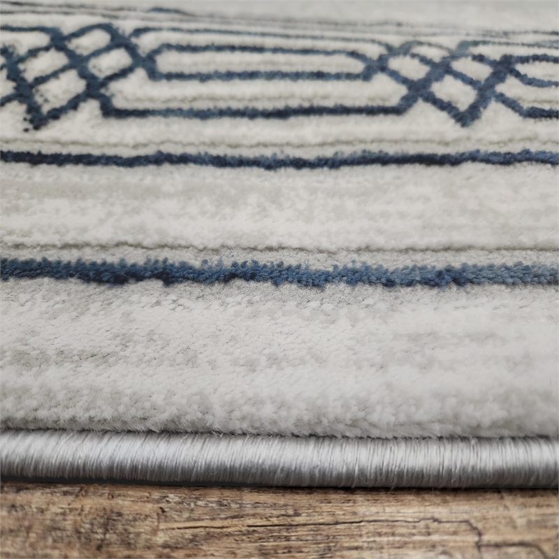 Davide 1231 Transitional Bordered Blue Runner Polypropylene Area Rug 2'2