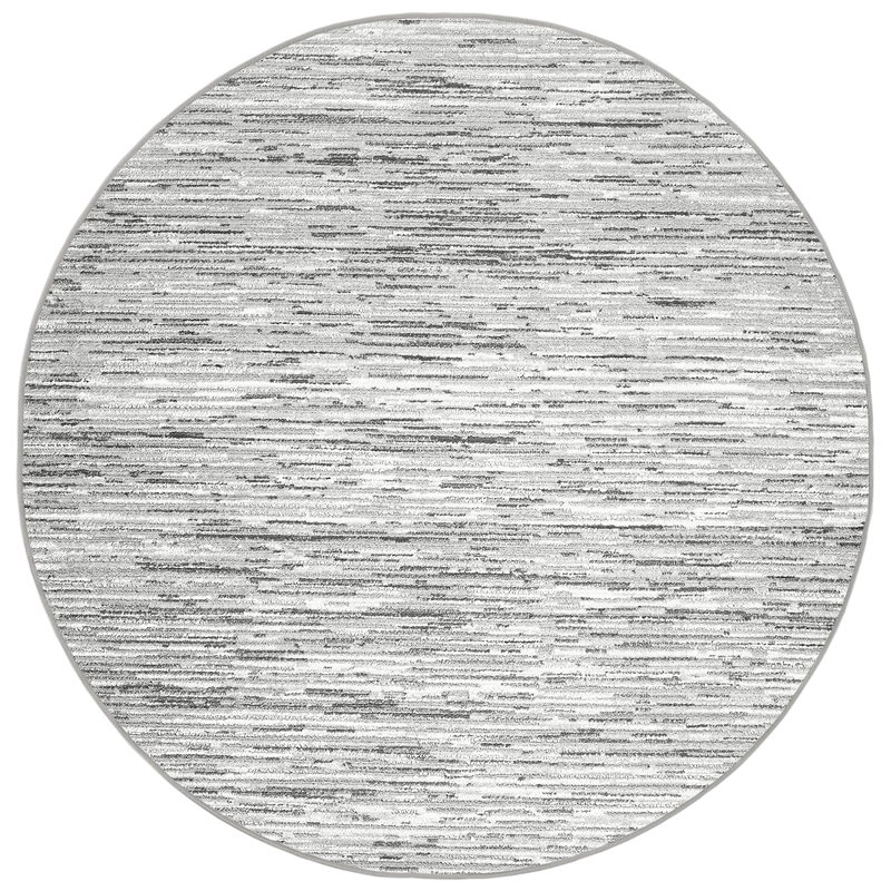 Davide 1228 Transitional Striated Gray Round Polypropylene Area Rug 5'3