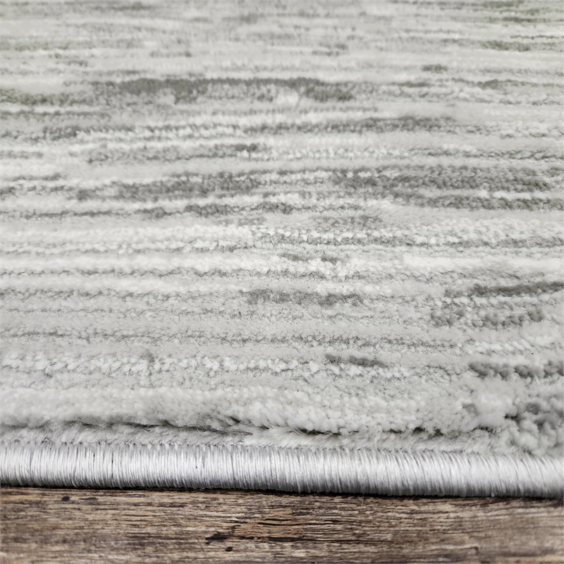 Davide 1228 Transitional Striated Gray Round Polypropylene Area Rug 7'10