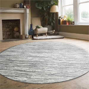 Davide 1228 Transitional Striated Gray Round Polypropylene Area Rug 7'10&quot x 7'10&quot