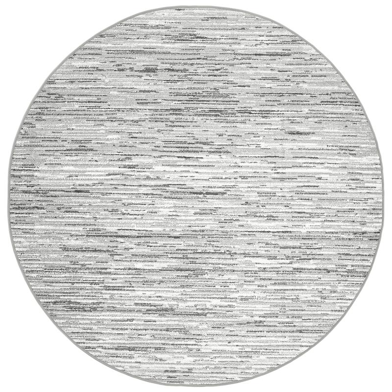 Davide 1228 Transitional Striated Gray Round Polypropylene Area Rug 7'10