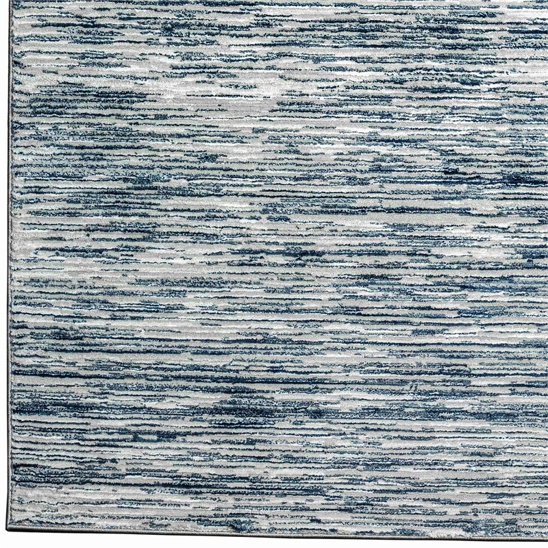 Davide 1228 Transitional Striated Blue Round Polypropylene Area Rug 5'3