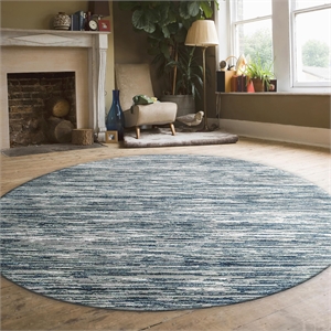 Davide 1228 Transitional Striated Blue Round Polypropylene Area Rug 7'10&quot x 7'10&quot
