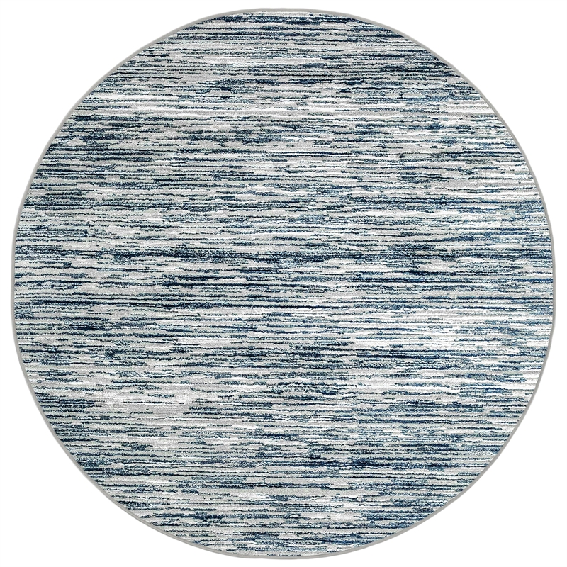 Davide 1228 Transitional Striated Blue Round Polypropylene Area Rug 7'10