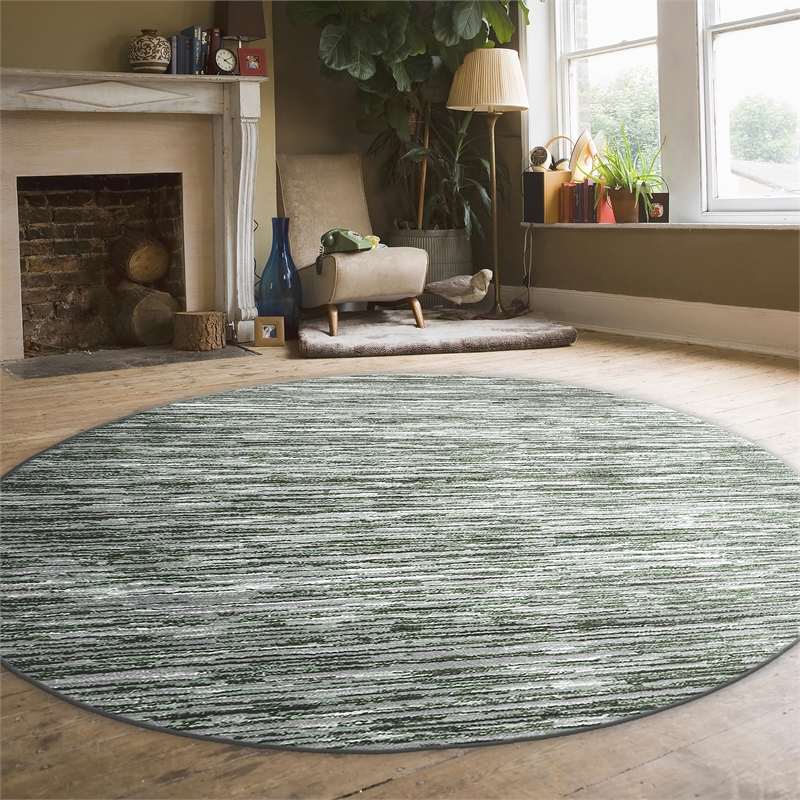 Davide 1228 Transitional Striated Green Round Polypropylene Area Rug 5'3