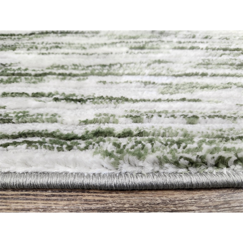 Davide 1228 Transitional Striated Green Round Polypropylene Area Rug 5'3