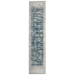 Davide 1229 Transitional Crackled Blue Runner Polypropylene Area Rug 2'2&quot x 7'7&quot