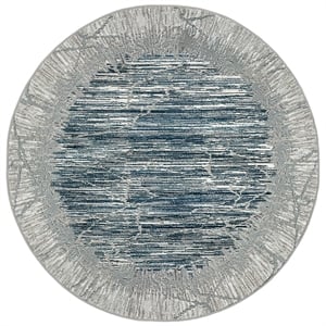 Davide 1229 Transitional Crackled Blue Round Polypropylene Area Rug 7'10&quot x 7'10&quot