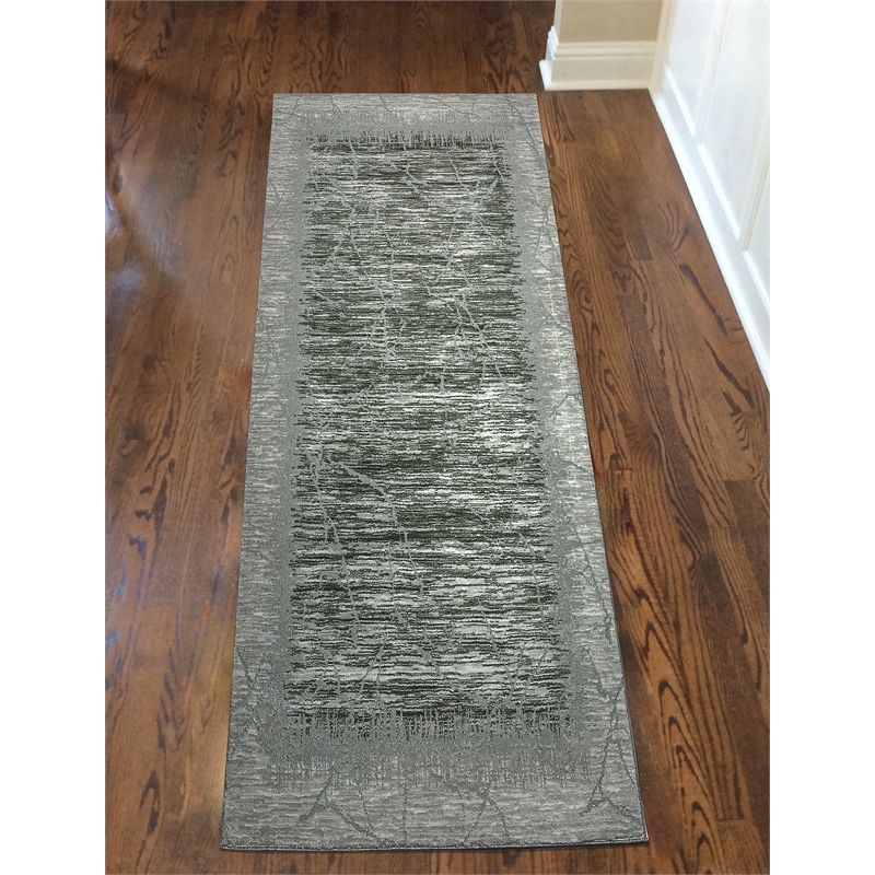 Davide 1229 Transitional Crackled Green Runner Polypropylene Area Rug 2'2