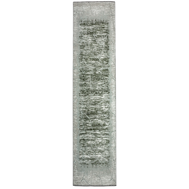 Davide 1229 Transitional Crackled Green Runner Polypropylene Area Rug 2'2