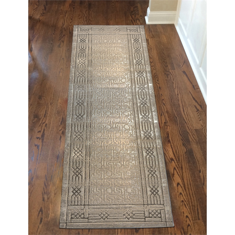Davide 1231 Transitional Bordered Beige Runner Polypropylene Area Rug 2'2