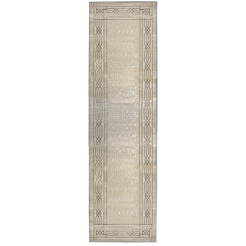 Davide 1231 Transitional Bordered Beige Runner Polypropylene Area Rug 2'2