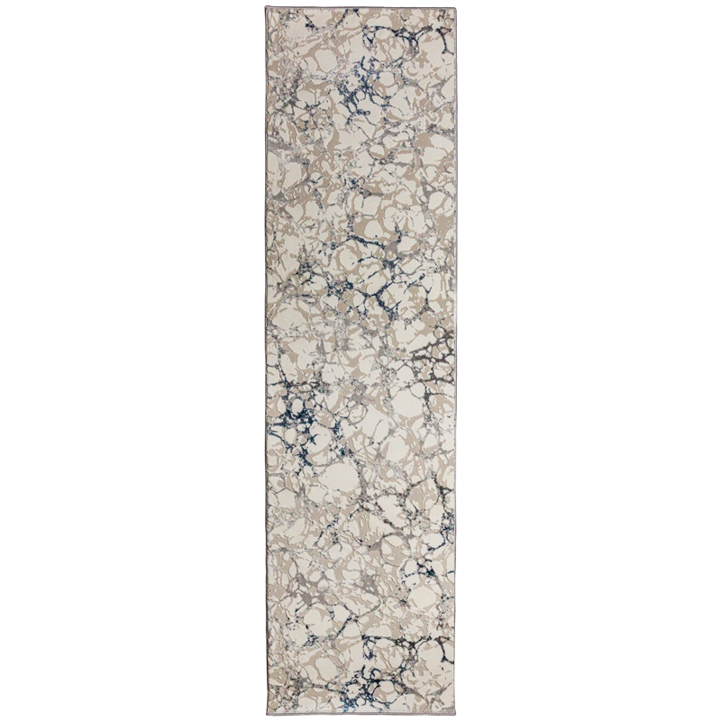 Livigno 1240 Transitional Marbled Blue Runner Polypropylene Area Rug 2'2