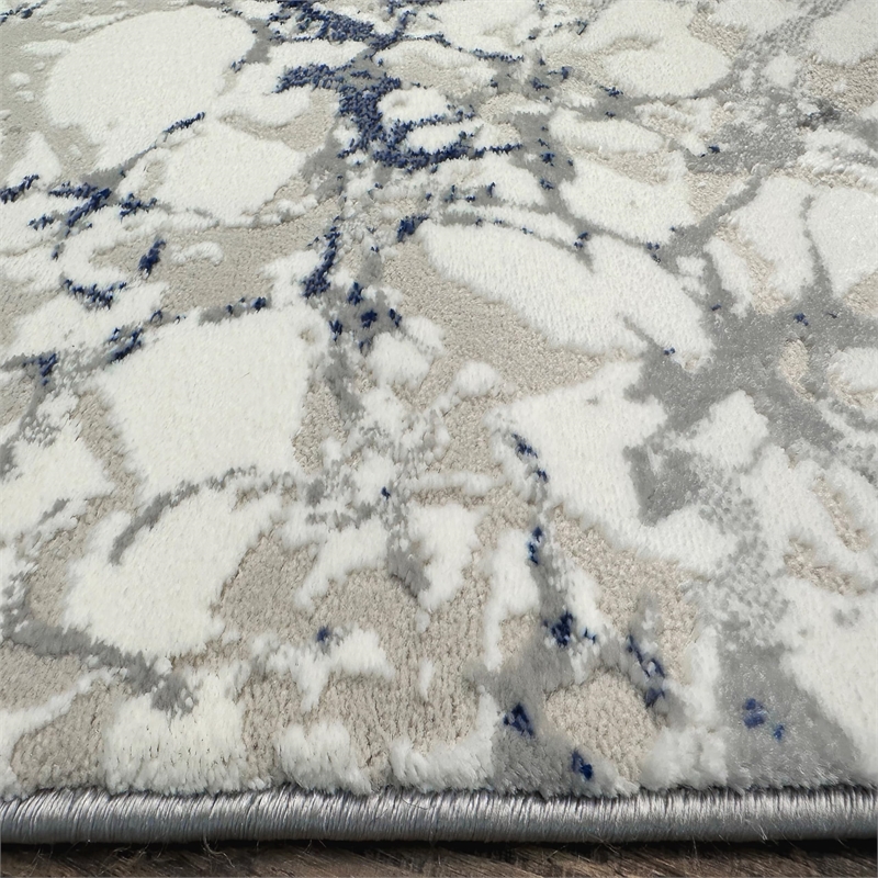 Livigno 1240 Transitional Marbled Blue Round Polypropylene Area Rug 5'3