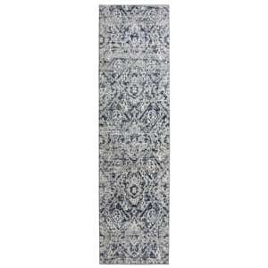 Livigno 1244 Transitional Abstract Blue Runner Polypropylene Area Rug 2'2&quot x 7'7&quot