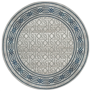 Davide 1231 Transitional Bordered Blue Round Polypropylene Area Rug 7'10&quot x 7'10&quot