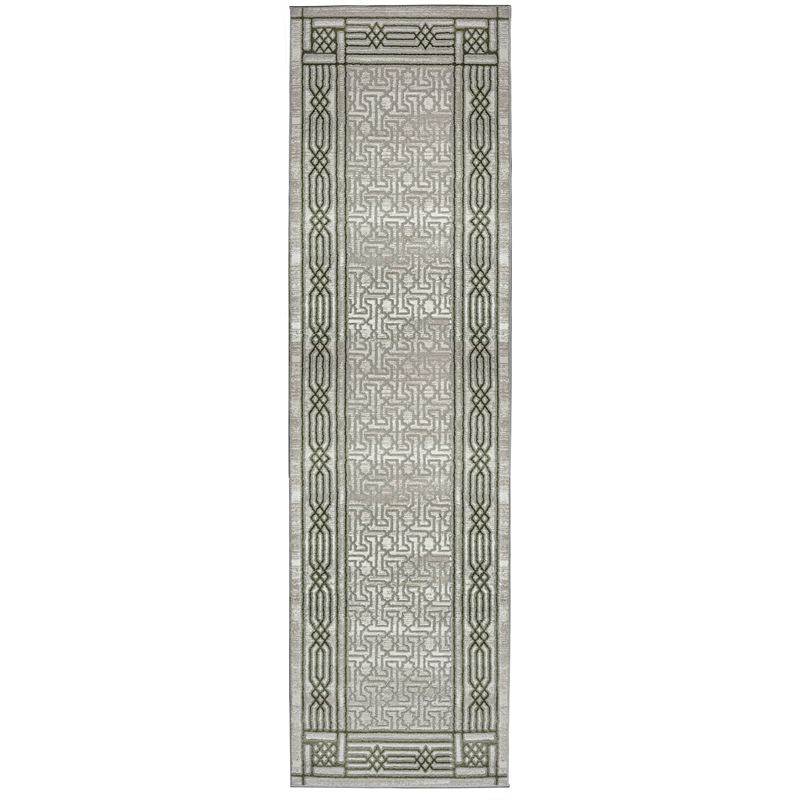 Davide 1231 Transitional Bordered Green Runner Polypropylene Area Rug 2'2