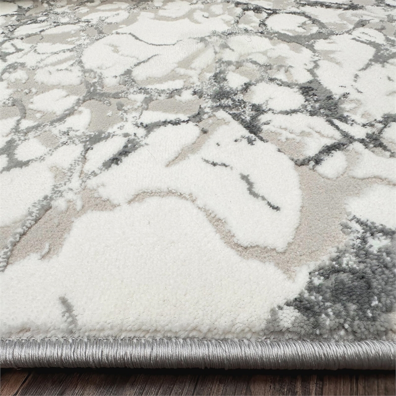 Livigno 1240 Transitional Marbled Gray Round Polypropylene Area Rug 7'10