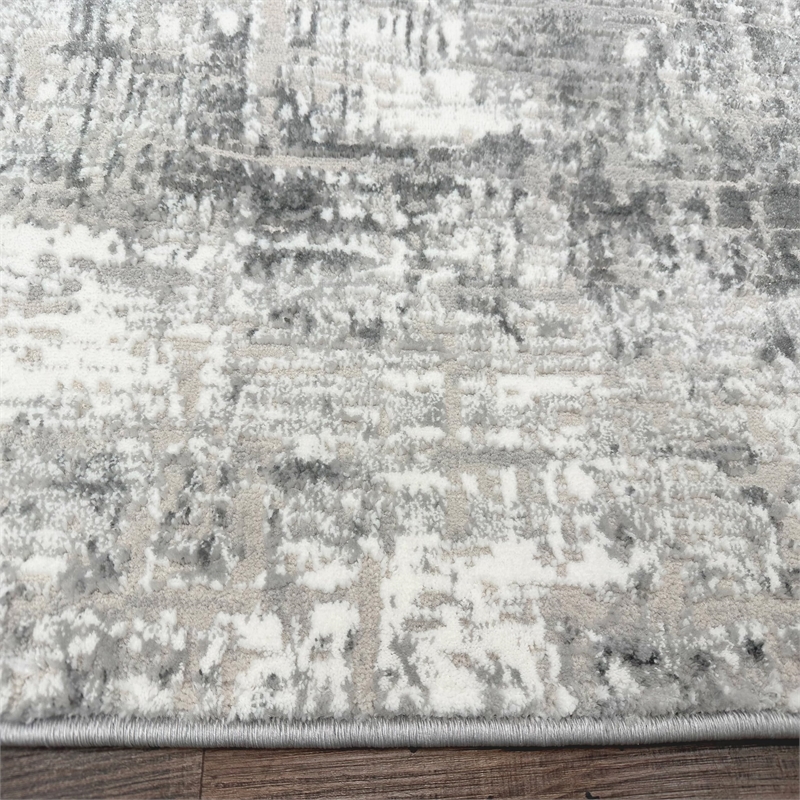 Livigno 1241 Transitional Striated Gray Round Polypropylene Area Rug 5'3