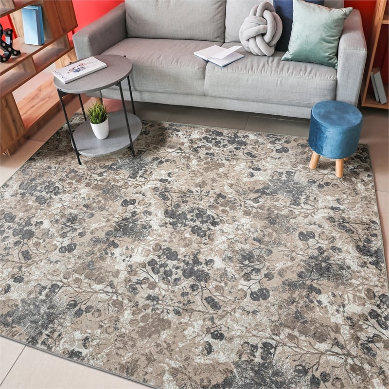 Livigno 1242 Transitional Floral Grey Polypropylene Area Rug 7'10