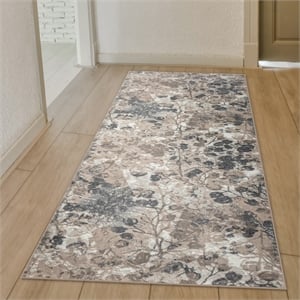 Livigno 1242 Transitional Floral Grey Runner Polypropylene Area Rug 2'2&quot x 7'7&quot