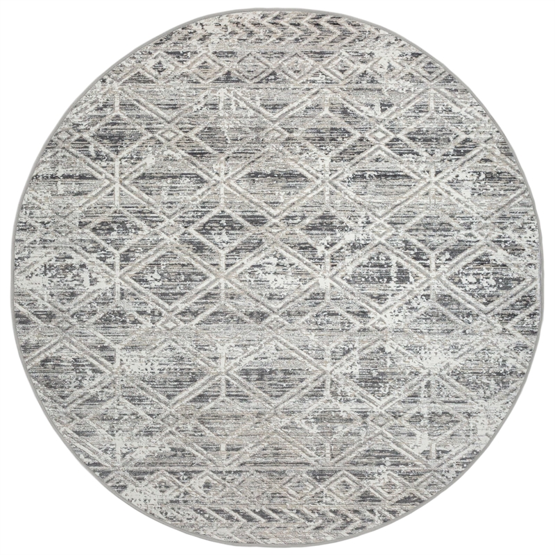 Livigno 1243 Transitional Geometric Gray Round Polypropylene Area Rug 7'10