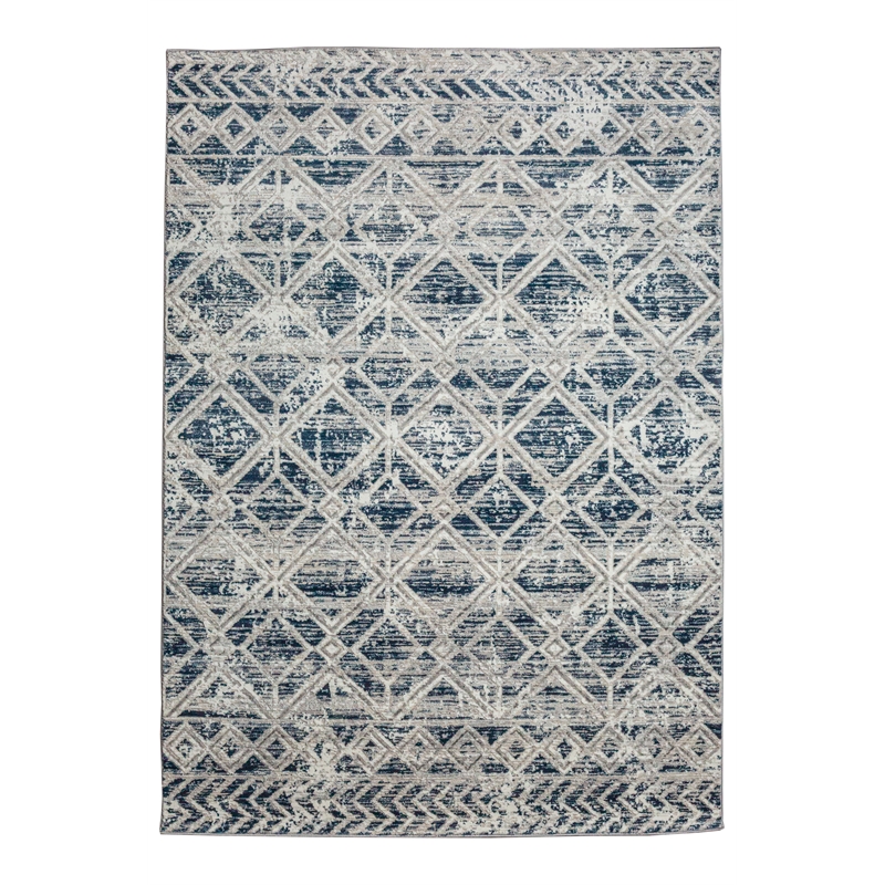 Livigno 1243 Transitional Geometric Blue Polypropylene Area Rug 3'3