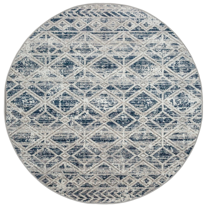 Livigno 1243 Transitional Geometric Blue Round Polypropylene Area Rug 5'3