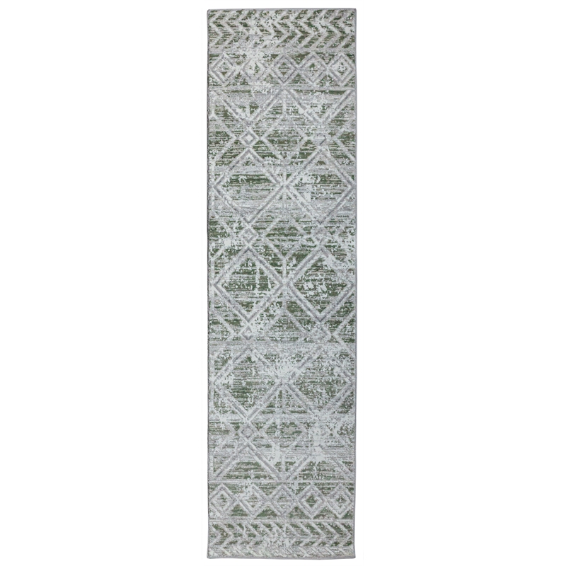Livigno 1243 Transitional Geometric Green Runner Polypropylene Area Rug 2'2