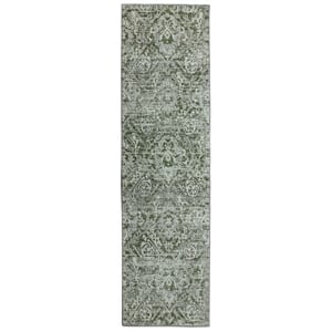 Livigno 1244 Transitional Abstract Green Runner Polypropylene Area Rug 2'2&quot x 7'7&quot