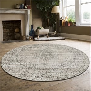 Radici USA Colosseo Traditional Medallion Bone White 5'3&quot Round Polypropylene Area Rug