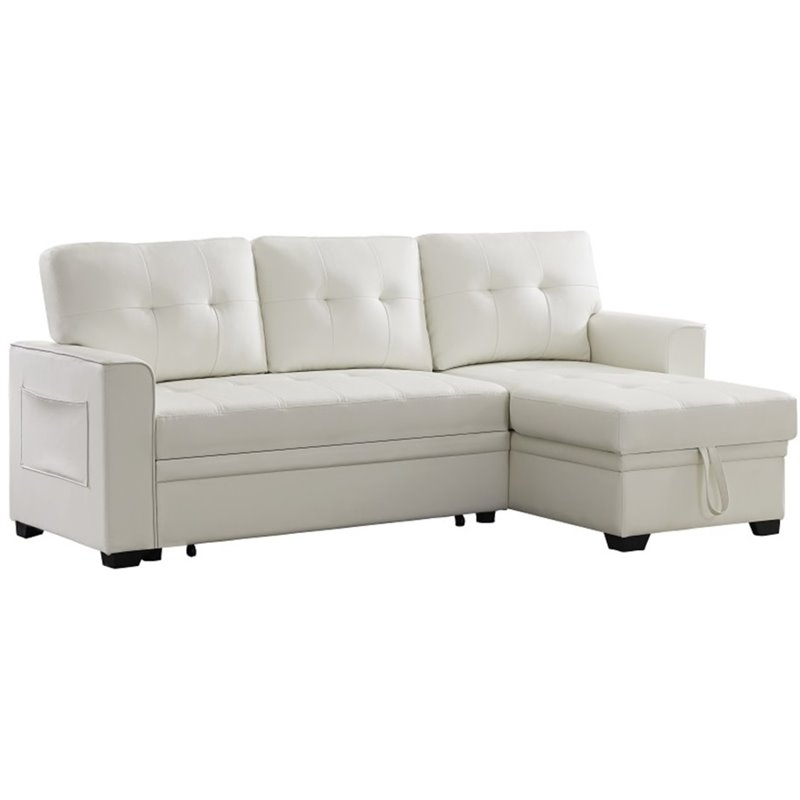 Infini Reversible Faux Leather Pocket Sleeper Sofa in White