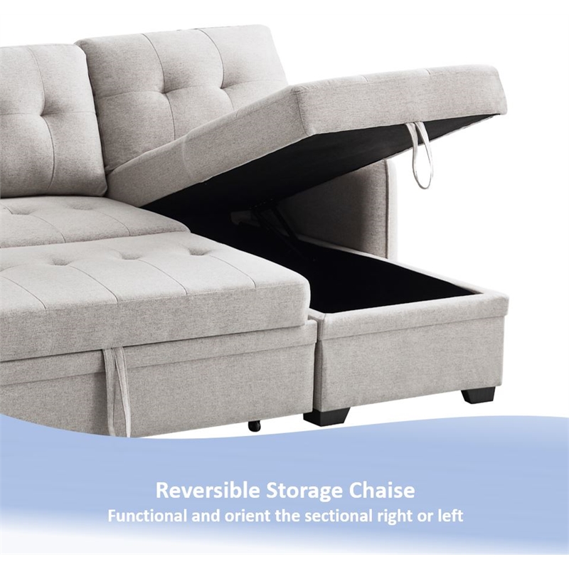 Infini Reversible Fabric Sleeper Sofa & Storage Chaise Set in Light Gray
