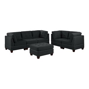 Infini Furnishings 6-piece 90&quotx32&quot Fabric Modular Sofa Set in Black