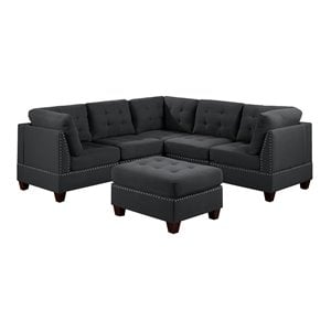 Infini Furnishings 6-piece 90&quotx90&quot Fabric Modular Sectional in Black