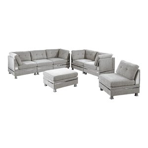 Infini Furnishings 7-piece 102&quotx36&quot Blended Chenille Modular Sofa Set in Gray