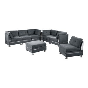 Infini Furnishings 7-piece 102&quotx36&quot Chenille Modular Sofa Set in Charcoal