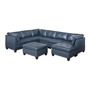 8-piece 132&quotx102&quot Genuine Leather Match Modular Sectional -Ink Blue