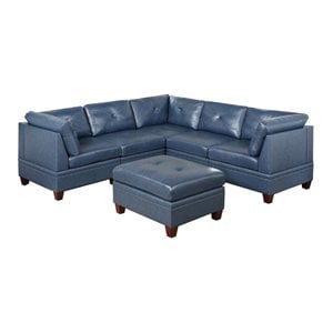 6-piece 102&quotx102&quot Genuine Leather Match Modular Sectional -Ink Blue
